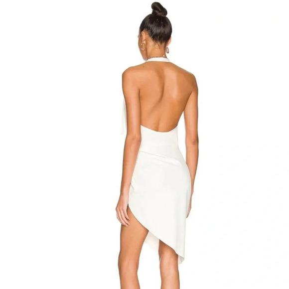 Amanda Uprichard | Maxwell Halterneck Asymmetrical Mini Dress in Ivory Size M - Picture 2 of 12